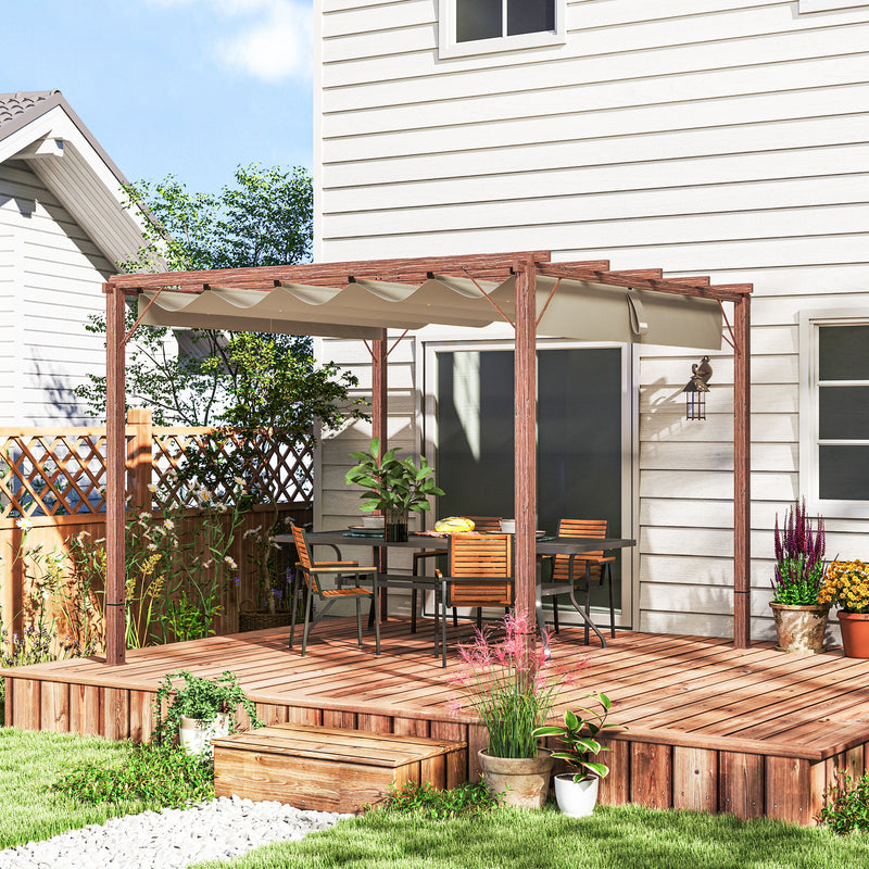 3 x 3 m Retractable Roof Pergola with Natural Wood Finish for Garden and Patio by Outsunny