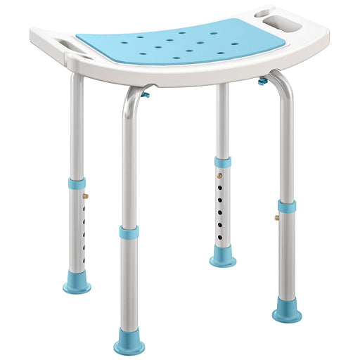 Height Adjustable Aluminium Shower Stool With Padded Seat and Drainage Holes, Turquoise