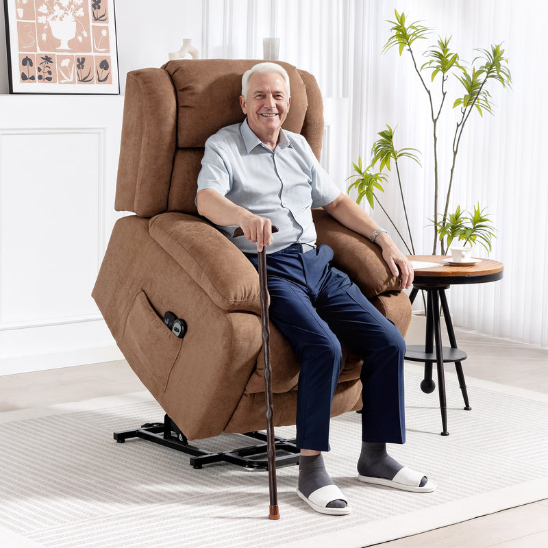 Electric Power Lift Recliner Chair with Massage and Footrest for Elderly Comfort Brown