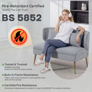 2 Seater Sofa, Light Grey Wing Back Sofa With Thick Cushioned Seat And Gold Metal Legs For Small Living Rooms