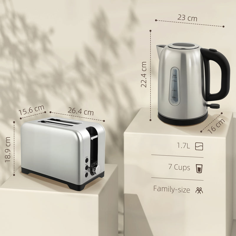 Polished Toaster and Kettle Set with Fast Boil Ideal for Modern Kitchens Silver Tone