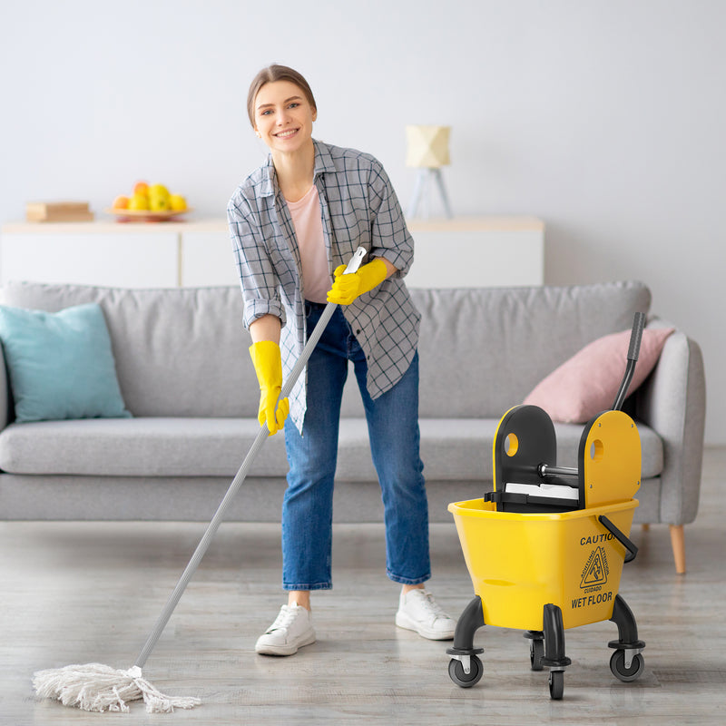 Yellow 26 Litre Mop Bucket with Wringer and Mop for Commercial Cleaning by Outsunny AOSOM