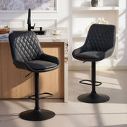 Set of 2 Retro Style Bar Stools with Faux Leather Seats Ideal for Kitchen Counters Black AOSOM