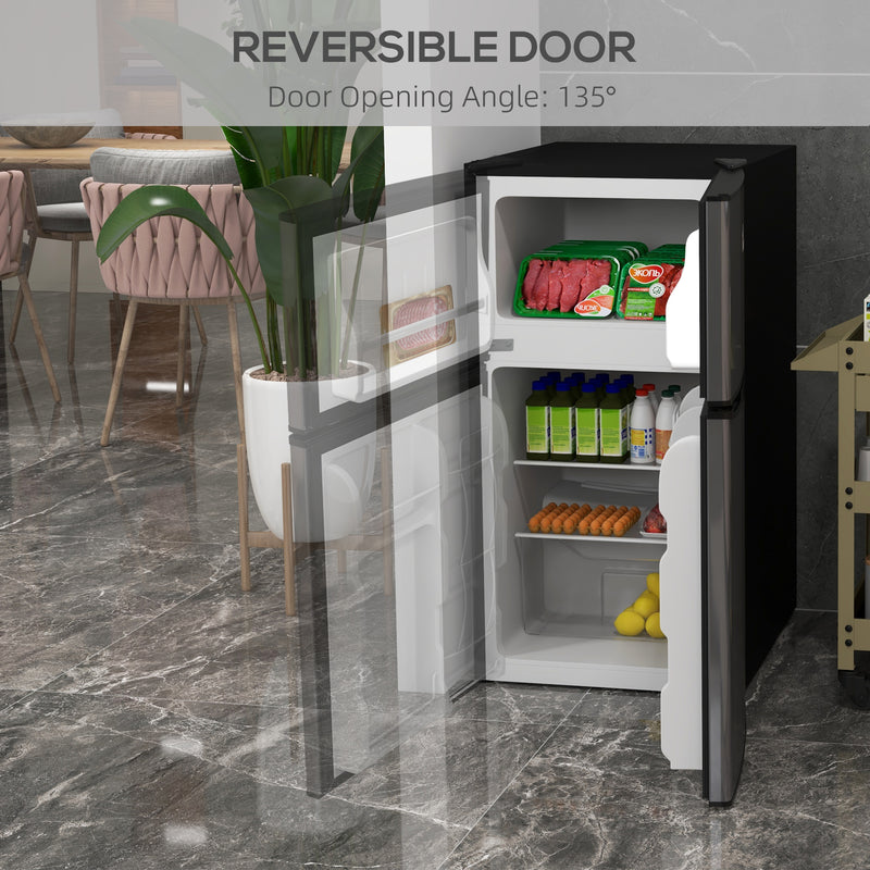 88L Under Counter Fridge Freezer with Adjustable Temperature and 3 Star Freezer, Black & Silver