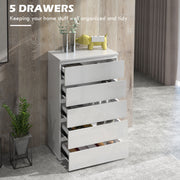 5 Drawer High Gloss Chest Of Drawers With Spacious Bedroom Storage Unit, White