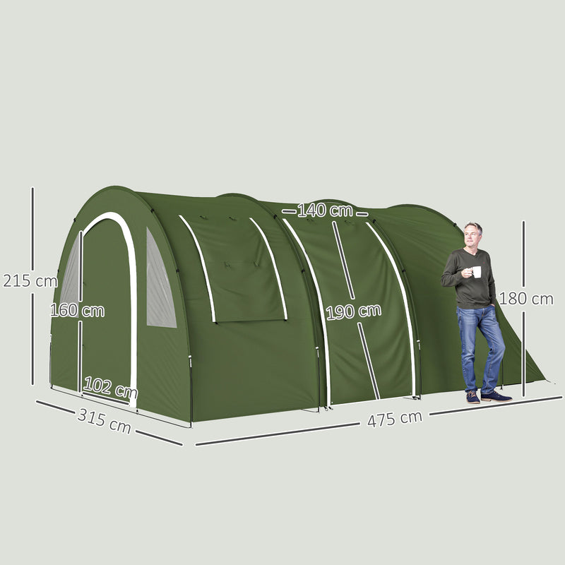 6 Person Family Tent with Separate Living and Sleeping Areas for Comfortable Camping Green