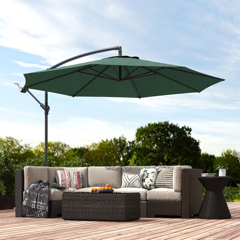 Cantilever Garden Parasol with Adjustable Shade and UPF 30+ UV Protection for Patio or Lawn, Dark Green