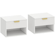 Set of 2 Wall Mounted Bedside Tables with Fluted Drawer and Shelf Ideal for Bedrooms White