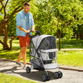 Folding Dog Stroller With Rain Cover And Storage Basket For Small Pets Grey AOSOM