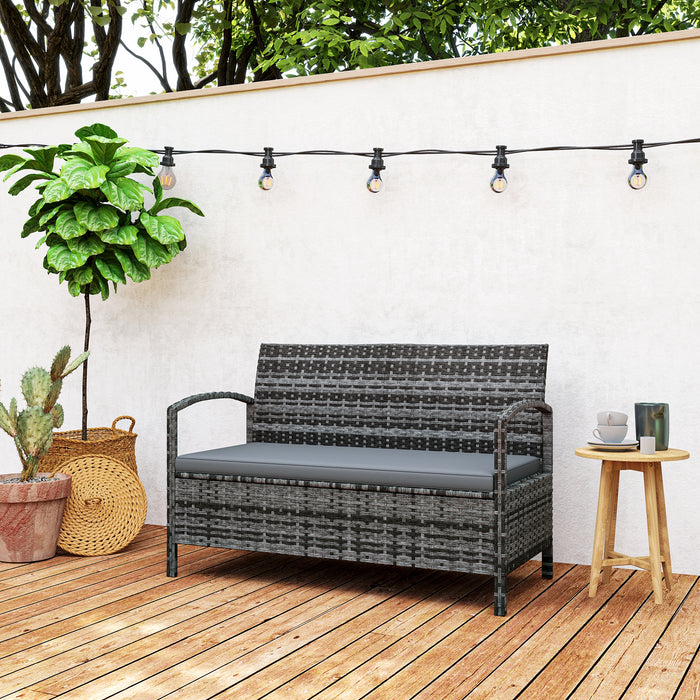 Grey 125L Garden Storage Bench with Cushion for Outdoor Seating by Outsunny