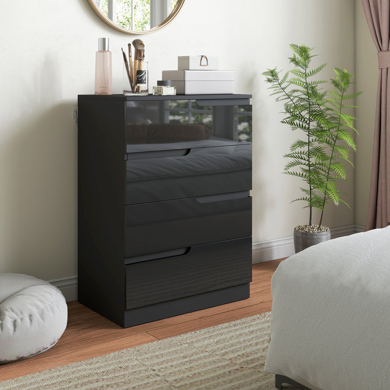 Chest of Drawers with 4 Spacious Drawers for Organised Bedroom Storage High Gloss Black