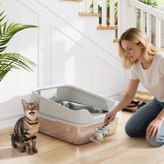 XL Stainless Steel Cat Litter Box with High Sides and Scoop for Easy Cleaning, Silver