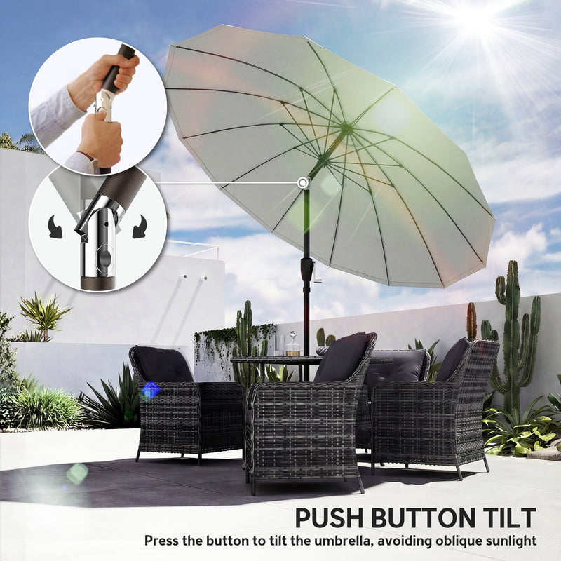 Garden Parasol Umbrella with Adjustable Tilt for Sun Protection and Cooling Shade Light Grey Outsunny