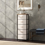 Cream White Fabric Chest of Drawers with 5 Storage Drawers and Wooden Top by HOMCOM