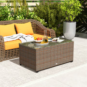 Brown Rattan Side Table With Glass Top 90 x 50cm by Outsunny