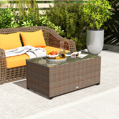 Brown Rattan Side Table With Glass Top 90 x 50cm by Outsunny