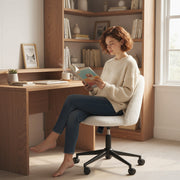 Teddy Fleece Swivel Office Chair With Wheels And Adjustable Height For Home Cream White AOSOM