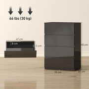 Chest of Drawers with 4 Spacious Handleless Storage Drawers for Bedroom Organisation High Gloss Black AOSOM