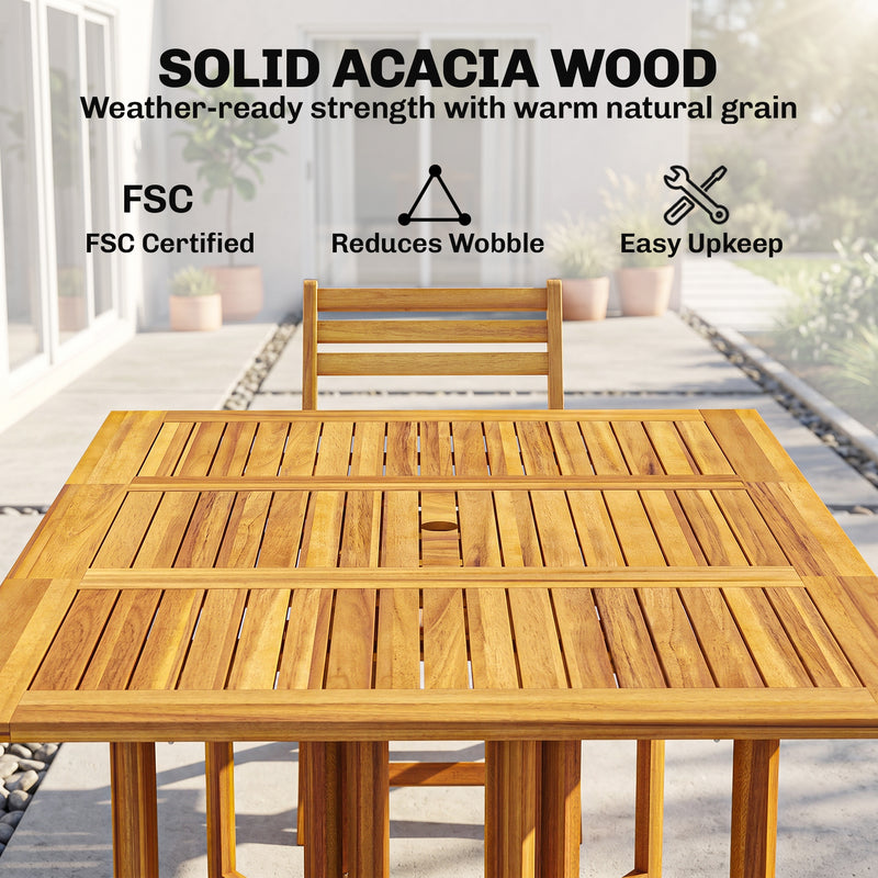 Folding Garden Dining Set for 6 with Space Saving Storage Acacia Wood Natural Outsunny