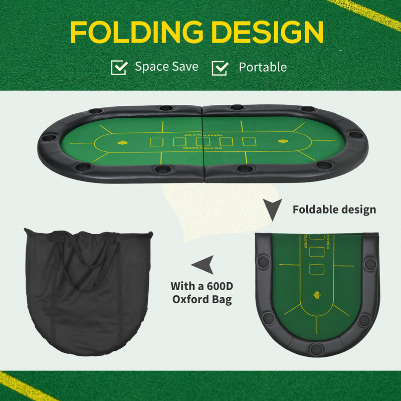 10 Player Foldable Poker Table Top With Cup Holders And Carry Bag For Game Nights Green AOSOM
