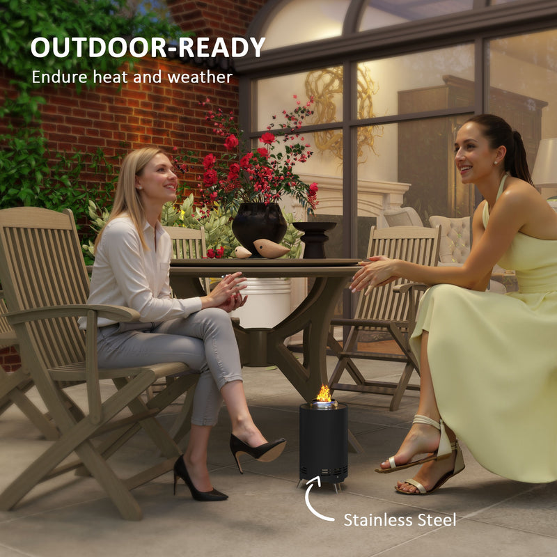 Black Smokeless Fire Pit 16 cm Stainless Steel Portable Wood Burning with Poker by Outsunny