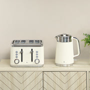 Electric Kettle and 4 Slice Toaster Set with Rapid Boil and Browning Control Cream