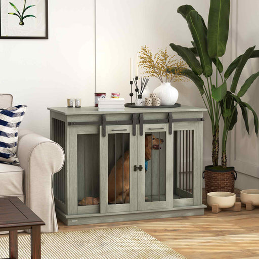 Large Dog Crate Furniture with Divider Double Cage for Small Dogs Indoor Use Grey