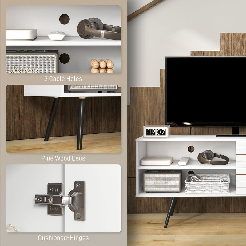 Modern TV Stand with Cupboard and Open Shelves for Living Room Storage White