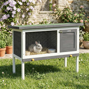 Wooden Outdoor Rabbit Hutch with Raised Base and Easy Clean Tray Grey White AOSOM