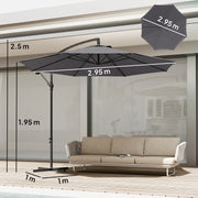 Cantilever Garden Parasol with Adjustable 3m Canopy for Shaded Outdoor Seating Grey Outsunny