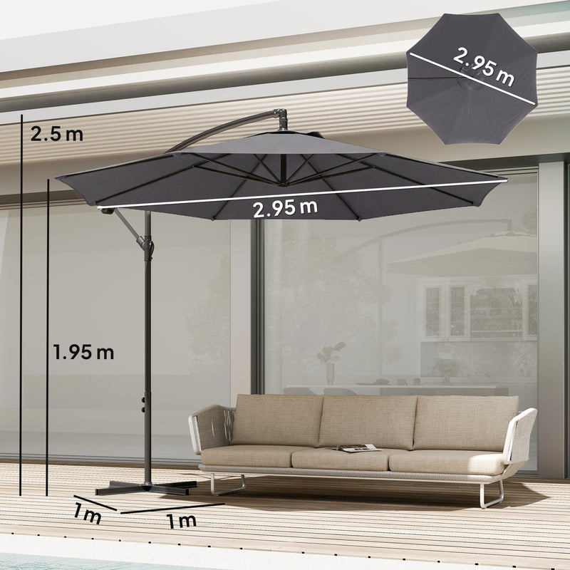 Cantilever Garden Parasol with Adjustable 3m Canopy for Shaded Outdoor Seating Grey Outsunny