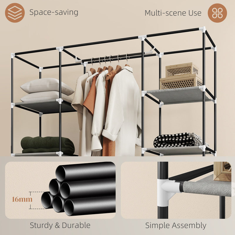Fabric Wardrobe with Hanging Rail and 10 Shelves for Easy Bedroom Storage