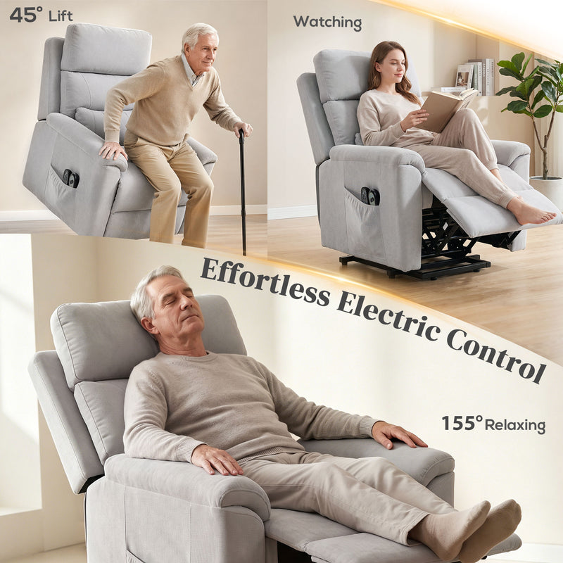 Electric Recliner Chair With Power Lift Assist and Massage for Easy Standing Light Grey