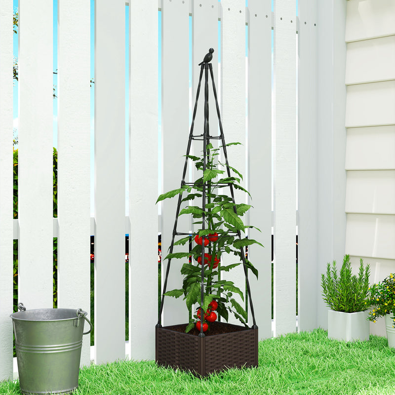 Raised Garden Planter Box with Trellis Self Watering and Drainage for Outdoor Use Grey AOSOM