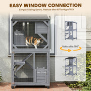Rolling Outdoor Cat Enclosure With Three Levels for Easy Garden Access Dark Grey Pawhut