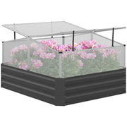 Dark Grey Galvanised Raised Garden Bed With Greenhouse Cover For Vegetables And Flowers