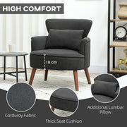 Retro Corduroy Accent Chair With Padded Seat Ideal for Living Rooms or Bedrooms Black