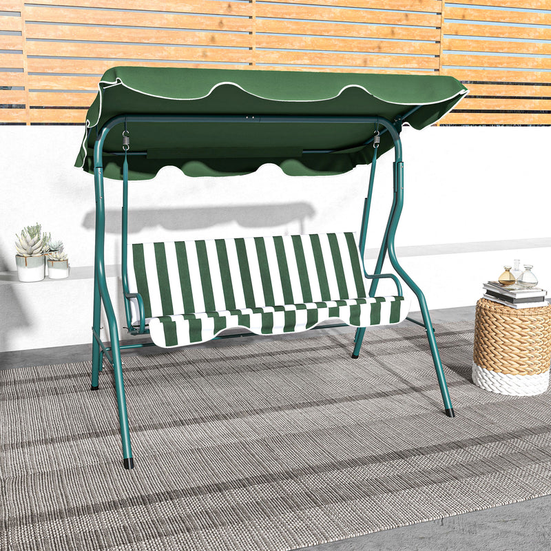 Green 3 Seater Garden Swing Chair With Adjustable Canopy For Relaxing Outdoors