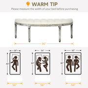 Cream Half Moon Ottoman Bench With Tufted Seat and Light Wood Legs For Bedroom or Hallway