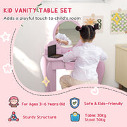 Kids Vanity Table with Mirror Stool and Storage Ideal for Ages 3 to 6 Years, Pink