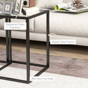 Set of 2 Black Nesting Tables with Tempered Glass Top and Steel Frame for Living Room by HOMCOM