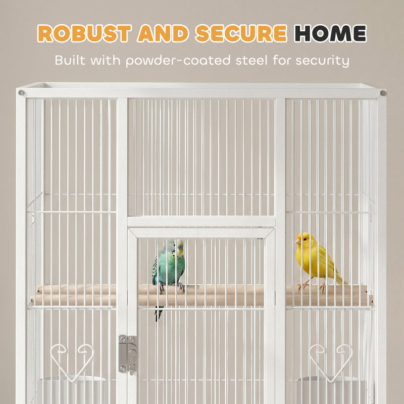 Mobile Bird Cage With Stand and Storage Shelf for Easy Cleaning and Moving White