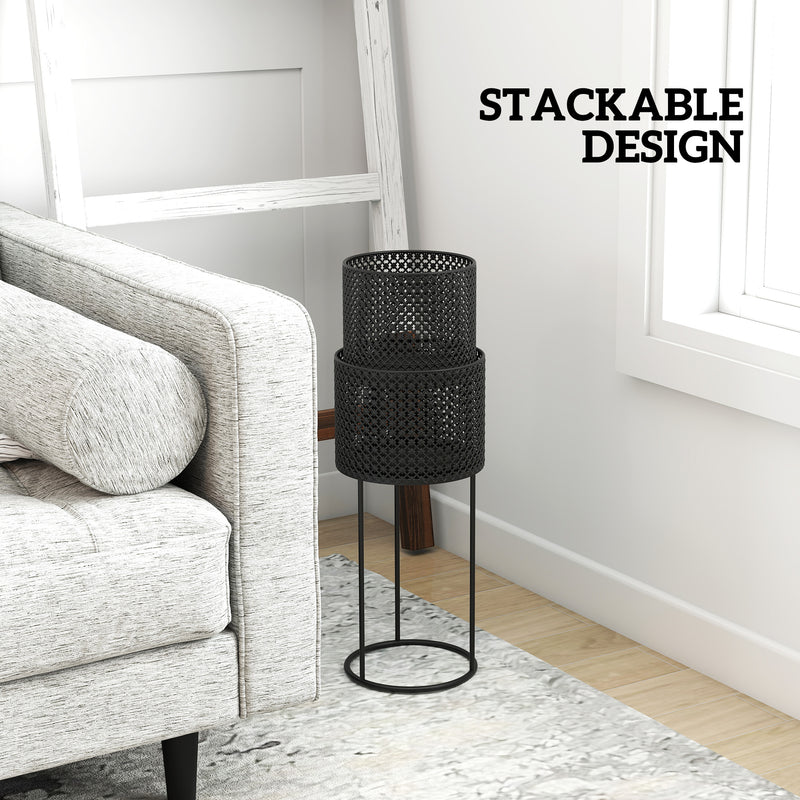 Metal Planter Set of 2 for Indoor or Outdoor Plants with Modern Woven Design Black AOSOM