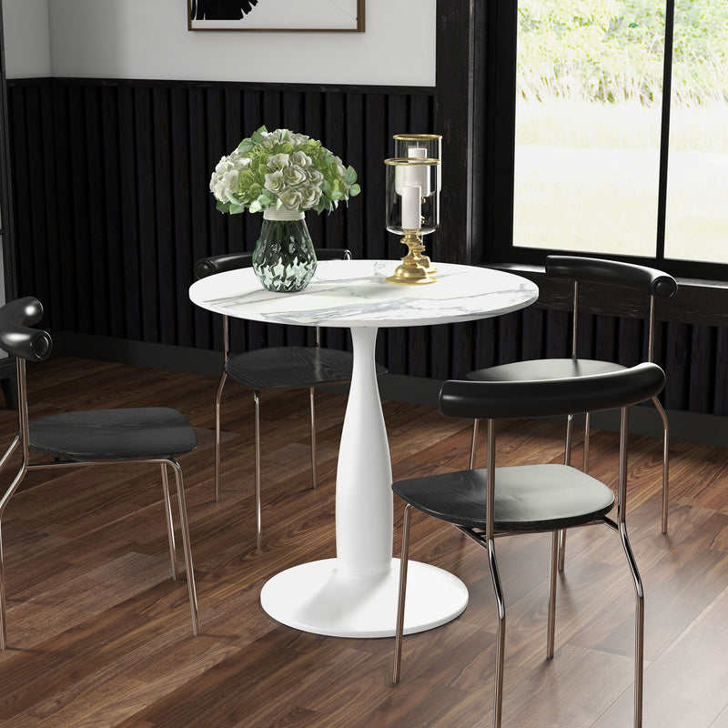 2 Seater Dining Table with Steel Base and Anti Slip Feet for Small Spaces White and Grey
