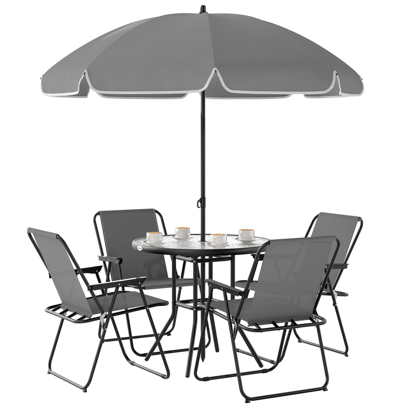 4 Seater Patio Dining Set With Parasol and Folding Chairs Grey by Outsunny