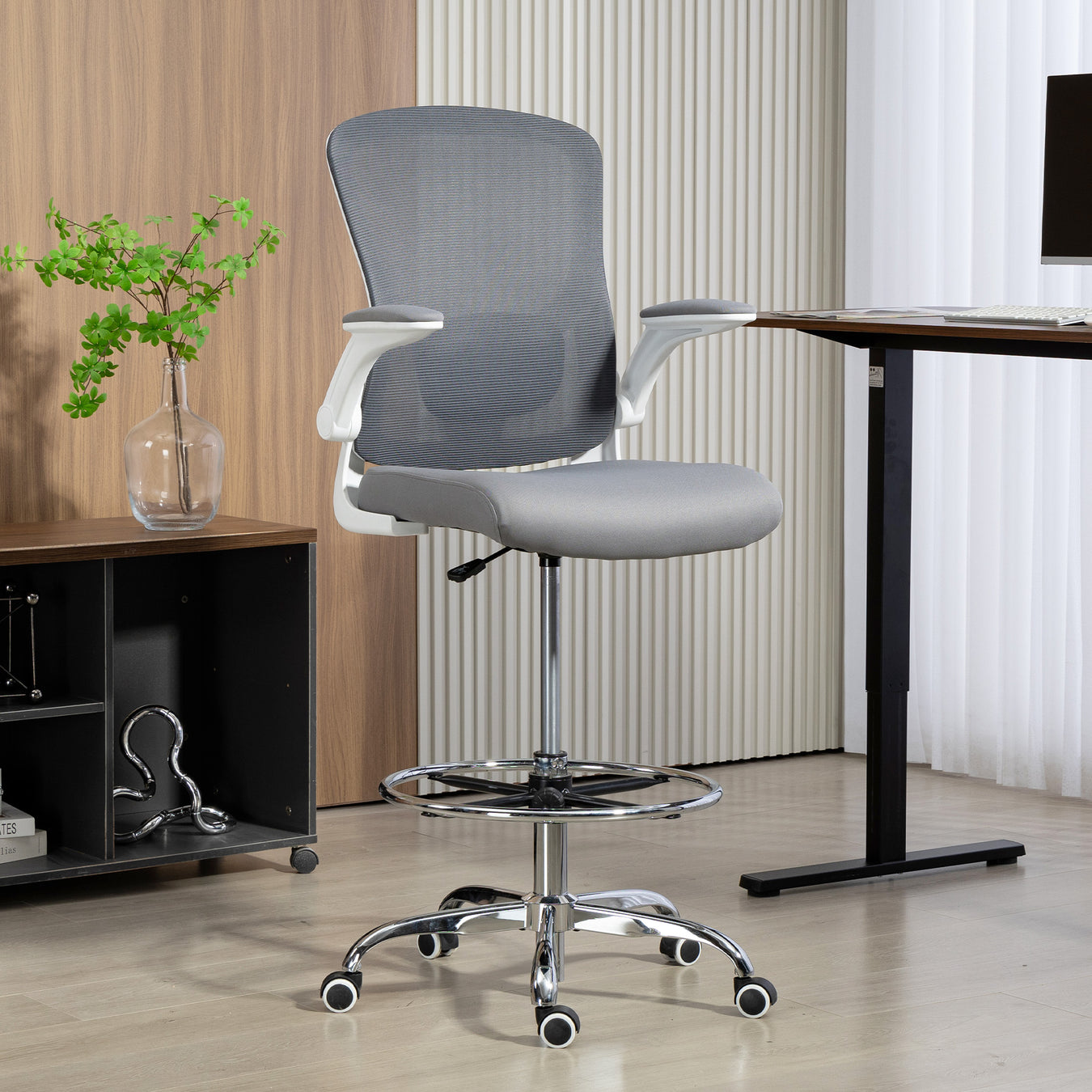 Adjustable Draughtsman Office Chair with Lumbar Support for Long Work Sessions Charcoal Grey