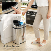 50L Touchless Kitchen Rubbish Bin with Motion Sensor Lid for Home or Office Silver
