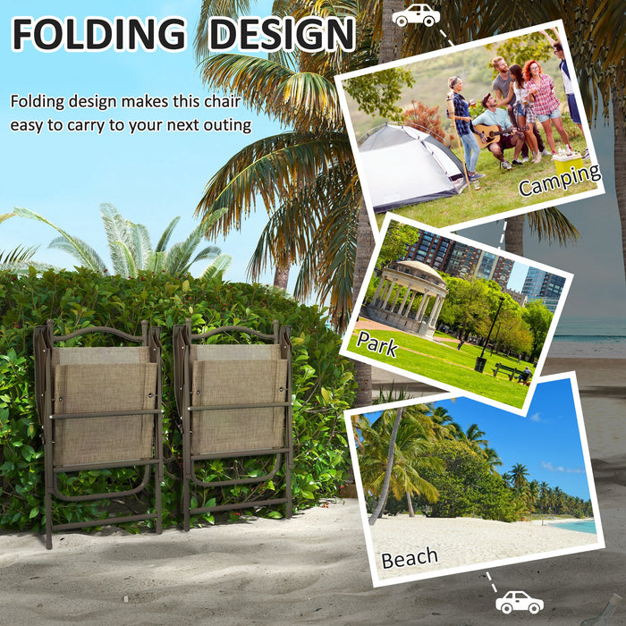 Set of 2 Folding Garden Chairs with Breathable Mesh Seats in Mixed Brown by Outsunny