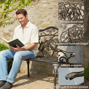 Cast Aluminium Garden Bench for Comfortable Outdoor Seating with Classic Rose Design Bronze Tone Outsunny