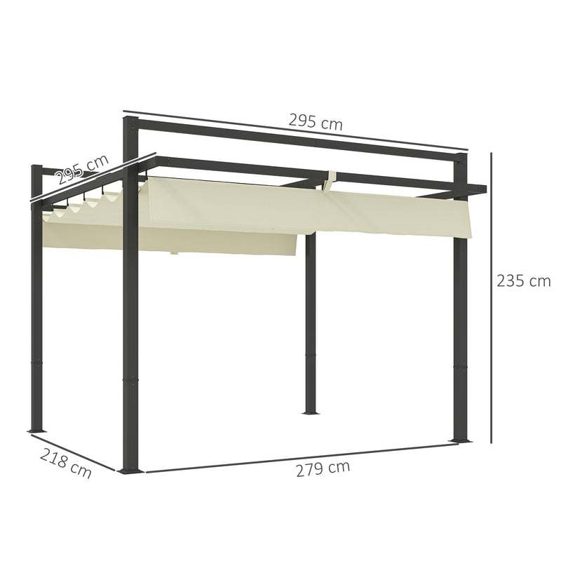 3m x 3m Aluminium Pergola with Retractable Canopy Roof by Outsunny